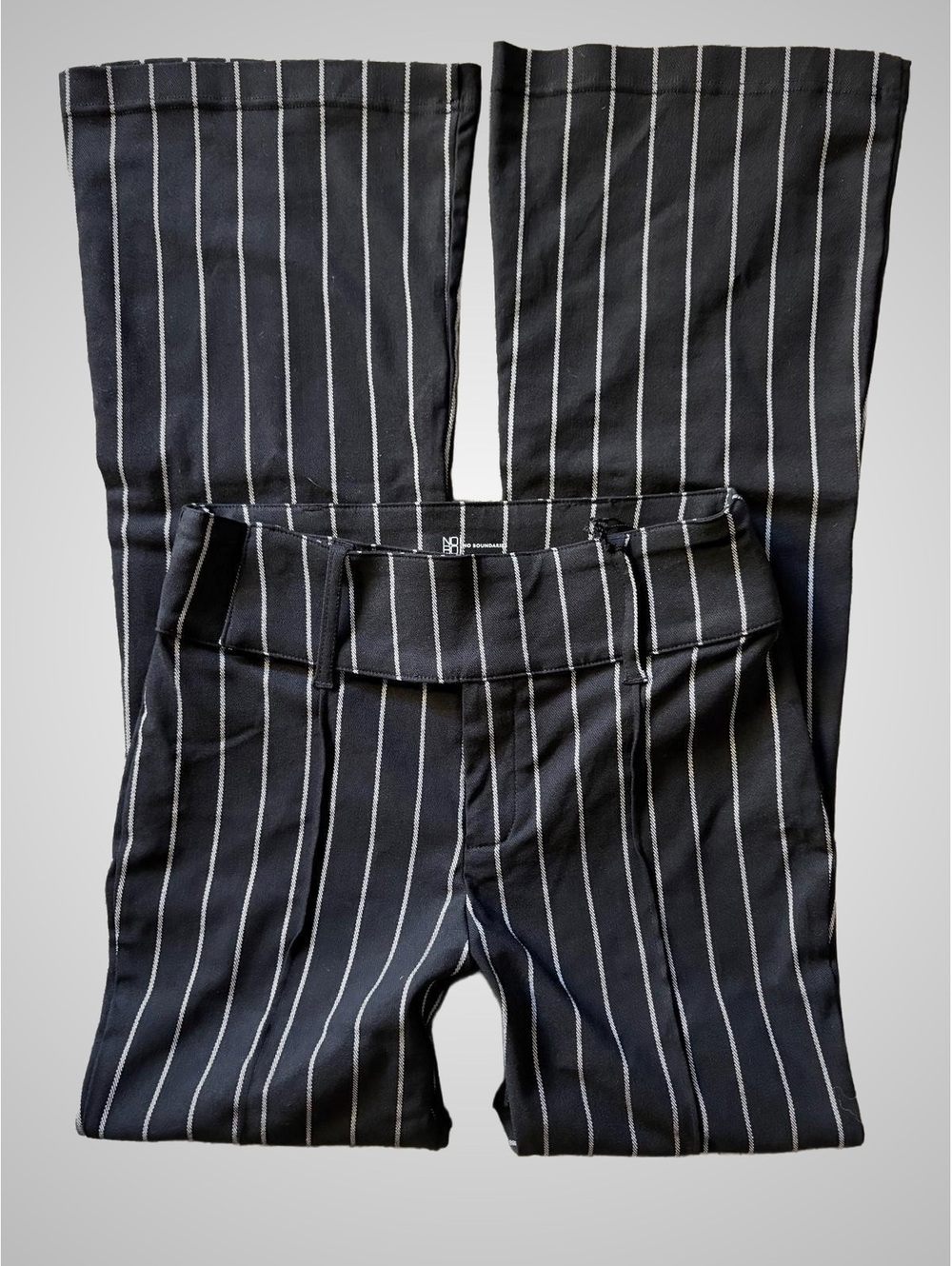 NWT Y2K No Boundaries Mid-Rise Flare Black Pinstripe Trousers Size S #interview